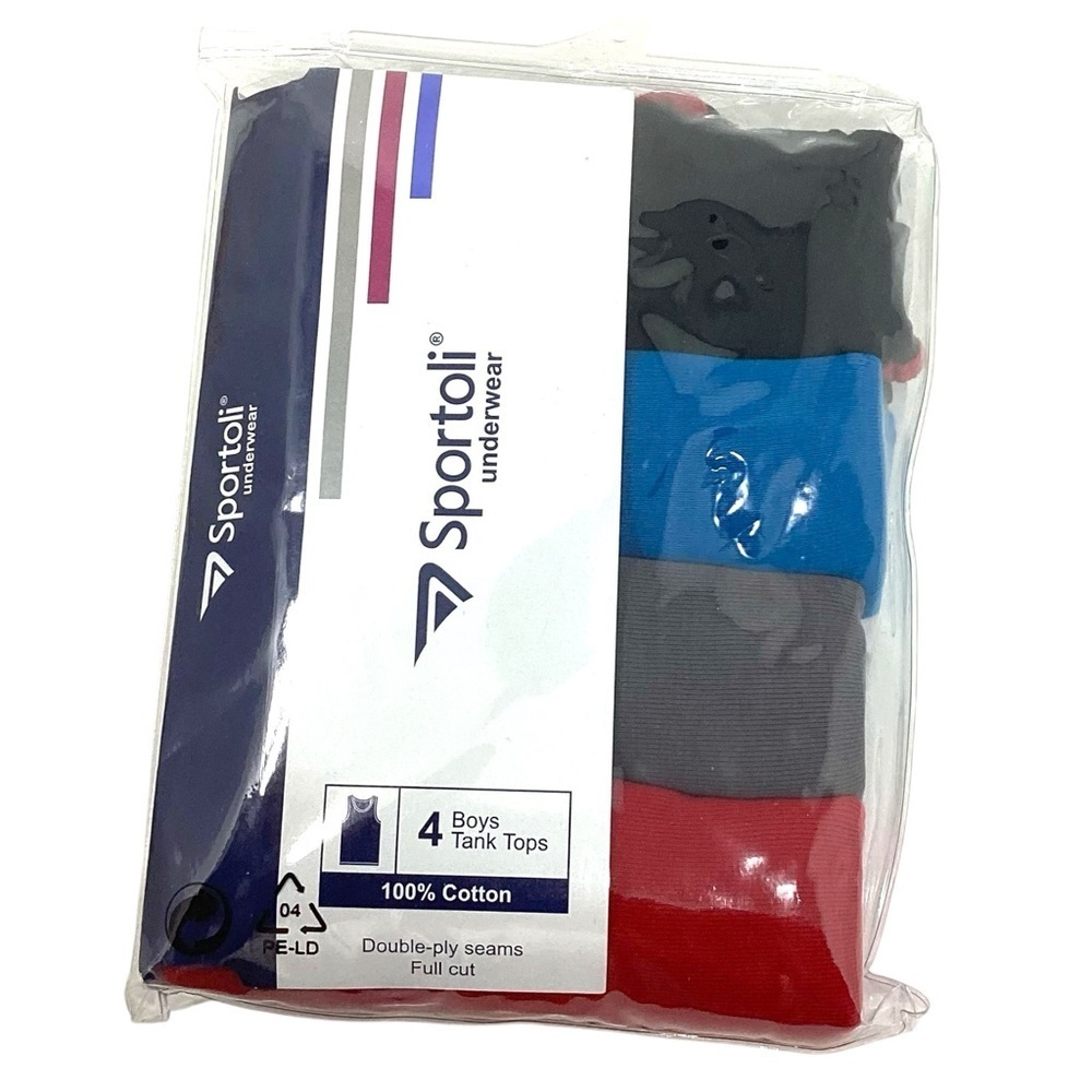 Sportoli Boys 100% Cotton Tagless Tank Top‎ Undershirts 4-Pack NEW Size 11-12